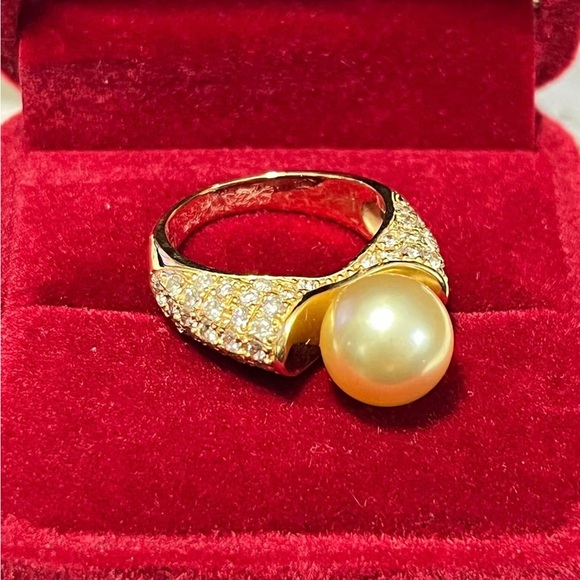 18k yellow gold ring with SS Pearl - Picture 6 of 8